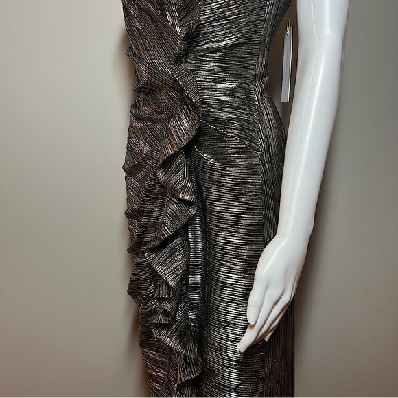 NEW Jonathan Simkhai Dylan Metallic Plissé Strapless Midi Dress Size 8 - Picture 12 of 16